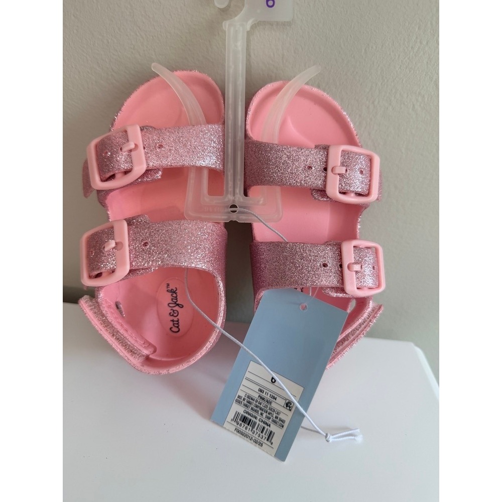 Cat & Jack Ade Glitter Sandals Toddler Girls Size 6‎ Pink Double Strap NWT